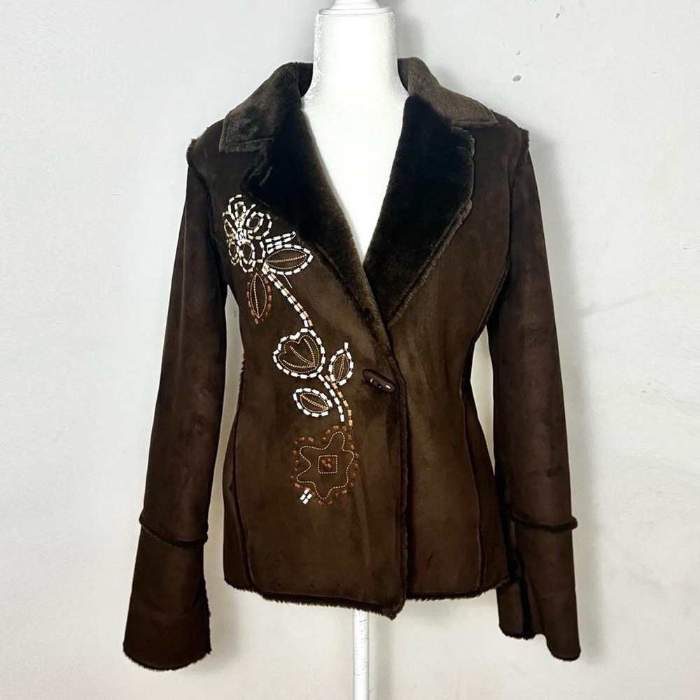 Brown faux fur suede coat